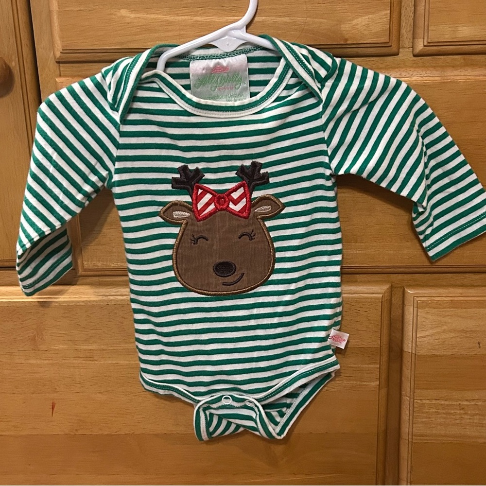 Lolly Wolly Doodle Adorable Girl’s Striped Christmas Reindeer Bodysuit 0-3M